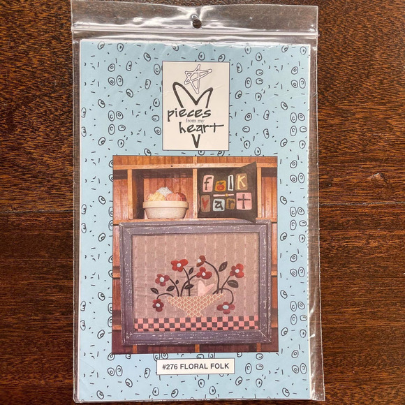 FLORAL FOLK Quilt PATTERN Pieces From My Heart Pillow Frame Primitive Sewing - Picture 3 of 5